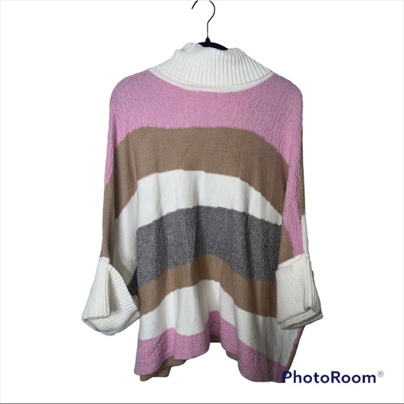CALLAHAN KNIT Anthropologie Pastel Striped Turtleneck Poncho Sweater Small - Picture 8 of 11